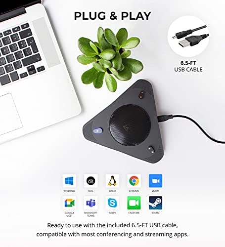 blucoil USB Hordozható Konferencia Hangszóró & Többirányú Mikrofon 360° Hang Felvételi, illetve Visszhang a Zoom, a Google Találkozni,