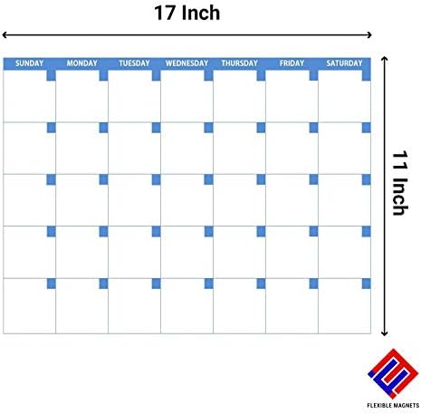 Havi Szárazon törölhető, Calendar, Öntapadó 11x17 Nagy (Kék), Száraz Törlés a Jelölő 16pt Vastag.