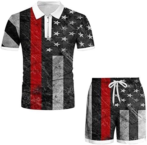 Férfi Hajtóka Tshirt Melegítőben 2 Darab Függetlenség Napja 3D-s Amerikai Zászló Nyomtatott Póló, meg Nadrág Sportos Ruhák