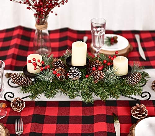 DearHouse Karácsonyi gyertyatartó Asztaldísz,fenyőtoboz, Piros Bogyó, Asztal Dísze, 3 gyertyatartók Táblázat Akcentussal