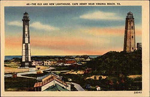 A Régi, mind az Új Világítótorony Cape Henry, Virginia VA Eredeti Antik Képeslap