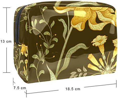 TBOUOBT Smink Táska Utazási Kozmetikai Táska Tok Táska Táska Cipzárral, Vintage Sárga Krizantém Pillangó Virág