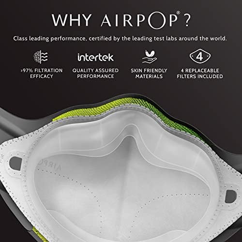 AIRPOP Aktív Újrafelhasználható Maszk, 5 Rétegű Szűrő Arcát Burkolatok Sport, Kontúros Alkalmas, Összecsukható, Állítható Maszk