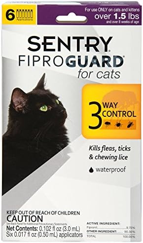 SENTRY Fiproguard Macskák Bolha, Kullancs, Megelőzés, Macskák (1.5 Kiló Felett), magában Foglalja a 6 Hónapra elegendő a Lokális Bolha