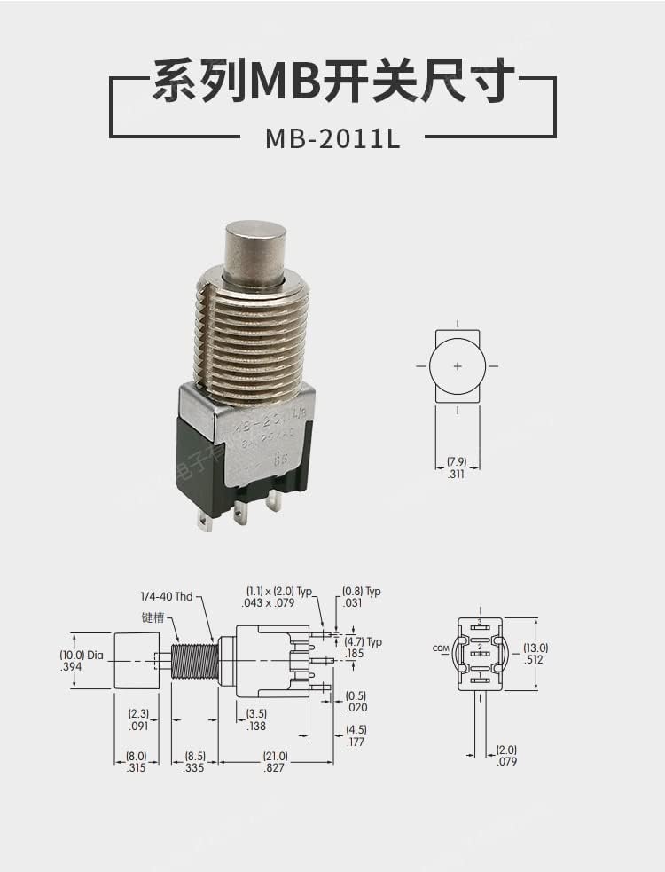 Eredeti - os MB-2011LB 6A250VAC önzáró fém kapcsoló gomb megnyitása 12mm