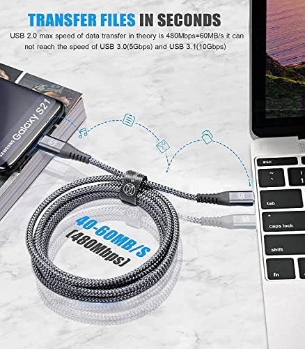 sweguard Típusú USB-C Kábel 3.1 Gyors Töltés [2Pack,6.6 ft+6.6 ft] gombot, majd az USB-C Női USB Férfi Adapter 4-Pack