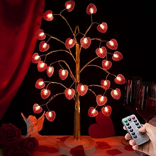 17 Hüvelyk Valentin-Nap Dekoráció Megvilágított Fa, Valentin Fa, lámpa, 28 LED-es Szív Fények, 8 Mód USB/elemes Mesterséges