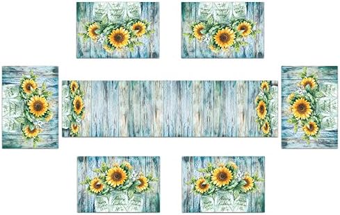 Llsty Napraforgó asztali Futó, illetve Placemats Készlet 6 Akvarell Fa Napraforgó tányéralátétek Virágos Táblázat Szőnyeg Szett