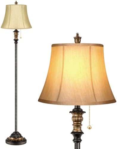 Hagyományos állólámpa, Classic, Álló Lámpa, 2 Selyem Szövet Lámpaernyők Bronz Vintage Magas Sarkon Lámpa Nappali, Hálószoba,