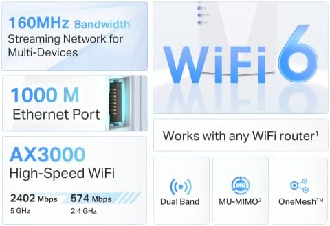 TP-Link AX3000 WiFi 6 Range Extender Internet Booster(RE700X), kétsávos, AP Mód w/Gigabit Port, OFDMA, Beamforming, ALKALMAZÁS Telepítés