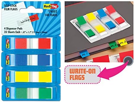 Redi-Tag Pop-Up Oldal Zászlók, 4-Gróf Adagolók egy csomagban, 35 Zászlók per Adagoló, 0.5 x 1,7 Cm, 1 Minden Piros, Kék, Sárga, Zöld,