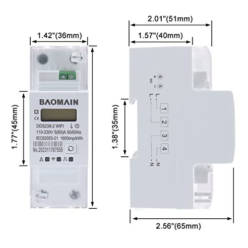 Baomain egyfázisú Intelligens Energia-Mérő DDS238-2 WiFi 110-230 V 5(65) Amp 50/60 Hz, 1600imp/kWh