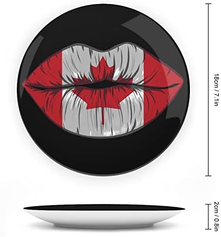Kanadai Zászló Ajkak, Rúzs Vicces porcelán Díszítő Tányér Kerek Kerámia lapok Kézműves Display Állvány Home Office Fali Dekoráció