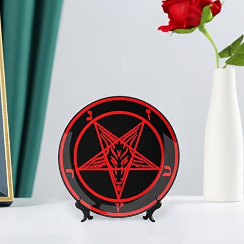 Baphomet Sátán Sátáni Sabbatic Kecske Vicces porcelán Díszítő Tányér Kerek Kerámia lapok Kézműves Display Állvány Home Office