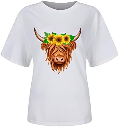 Tshirt a Nők, Vicces, Aranyos Felföldi Marha Cowgirl T-Shirt Állat Graphic Tee Tanyasi Élet Alkalmi, Rövid Ujjú Felsők