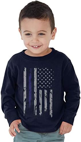 SpiritForged Ruházati Ezüst Kék Vonal USA Zászló Kisgyermek Hosszú Ujjú Póló