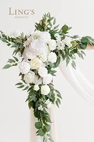 Ling Pillanatban Esküvői Boltív Virágok-2db Virágos Szajré 2db Izolálása Szövet-előre elkészített Esküvői Dekoráció Szertartás-Fehér,