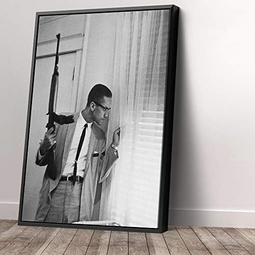Malcolm X Fegyvert Vászon Művészeti Wall Art lakberendezés (30 x 45in Modern Fekete Keretes)
