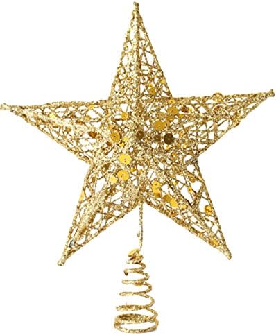 Brcus karácsonyfa Topper Csillogó Fém Drót Üreges Pentagram Csillag Treetop Dekoráció (Arany, M(25 * 20cm))
