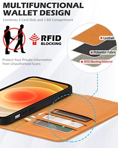SHIELDON az iPhone számára, 12 Mini, Valódi Bőrből készült Pénztárca Tok tartó Mágneses Bezárása RFID-Blokkoló Kártya Slot Kitámasztó Teljes