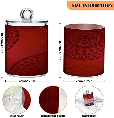 ALAZA 4 Csomag Qtip Jogosultja Adagoló Hagyományos Virágos Keleti Mandala Design Piros Fürdő Szervező Tartályokat a Vatta/Törlő/Párna/Fogselyem,Műanyag