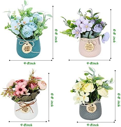 STFXMY Mesterséges Virág, Növények - 4 Csomag Mini Cserepes Hamis Növények, Mesterséges Kamélia Virág a Haza, Fürdőszoba, Hálószoba,