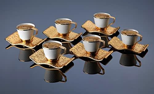 Tisztelt Zoni török Kávé Espresso Csésze Fém Tartók, illetve Csészealj Szett (Fehér - Arany)