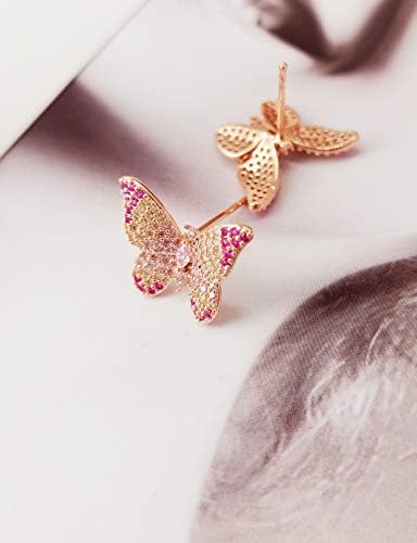 Pillangó Fülbevaló Női - 3D Színes CZ Egyengetni Pillangó Fülbevaló, a Lányok, a Rose Gold - Cat Eye Kő Pillangó Fülbevaló