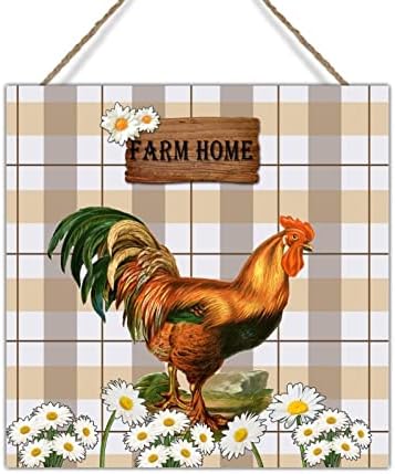 Daisy Kockás Farm Home Kakas Lóg Alá Rusztikus Parasztház Csirke Coop Dekoráció Farm Kakas Fa, Falon Emléktábla Ajándék Kakas