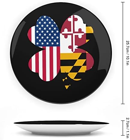 Amerikai Marylandi Állami Zászló Shamrock Vicces porcelán Díszítő Tányér Kerek Kerámia lapok Kézműves Display Állvány Home Office