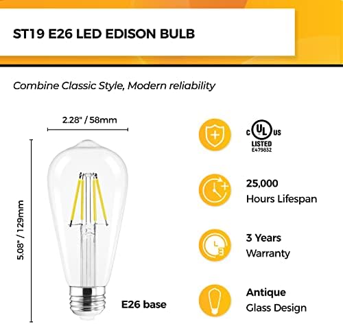 Hizashi Edison LED Izzók 40 Watt Egyenértékű, E26 LED Izzó Nem Szabályozható, 4000K hideg Fehér 450lm 4W 95+CRI ST58/ST19 Régi