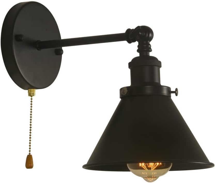 VinTopsh Ipari Parasztház Fém Fali Gyertyatartó kihúzható Lánc Kapcsoló,Fekete Fali Lámpa Lámpatest Konyha Előszoba Hálószoba,