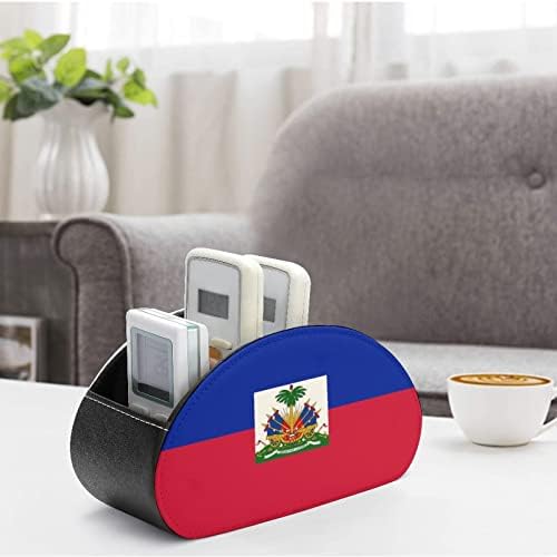 Zászló Haiti Távirányító tartó, 5 Rekeszes PU Bőr Multi-Funkcionális Tároló Caddy Asztali Szervező Doboz, TV-DVD-Blu-Ray