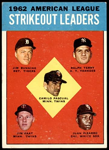 1963 Topps 10 AL Strikeout Vezetők Jim Bunning/Camilo Pascual/Jim Kaat/Juan Pizarro/Ralph Terry Ikrek/Tigris/Yankees/White