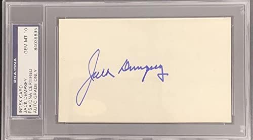 Jack Dempsey-vel Aláírt Index Kártya Boksz Kesztyű Kék Autogramot HOF PSA/DNS-MT 10 - Dedikált Boksz-Kesztyűket