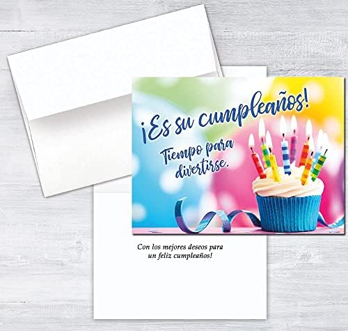 25 Feliz Cumpleaños Lap - spanyol Születésnapi Kártyákat Ünnepi Süti Design - 26 Fehér Boríték - FSC Mix