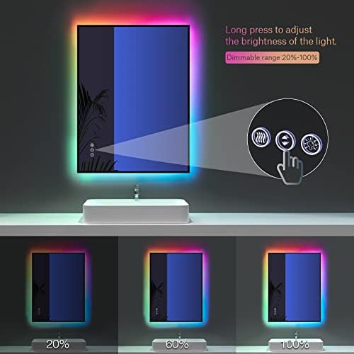 Amorho 24x32 LED Fürdőszoba Tükör RGB-Háttérvilágítású, színváltó Kivilágított Hiúság Tükör a Falon, Touch Control, Szabályozható,