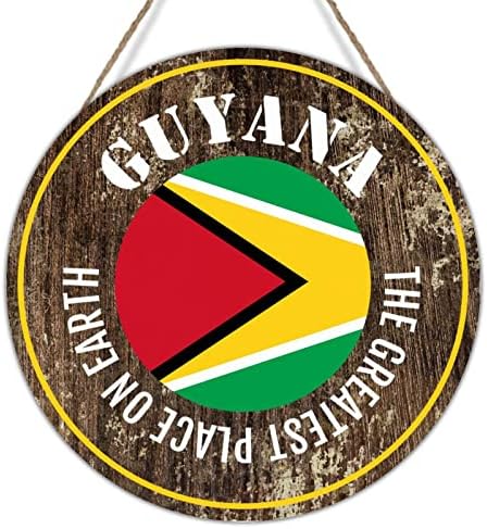 Guyana Zászló Kerek Ajtó Fogas Alá, A Legjobb Helyek a Földön, Guyana Parasztház Jel Emléktábla Ország Szuvenír Utazási Ajándék Fa Wall