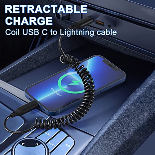 Tekercselt USB-C-Lightning Kábel Apple Carplay[Mpi Hitelesített], iPhone USB-C Spirál Kábel Gyors Töltő & Adatok Szinkronizálása, Rövid