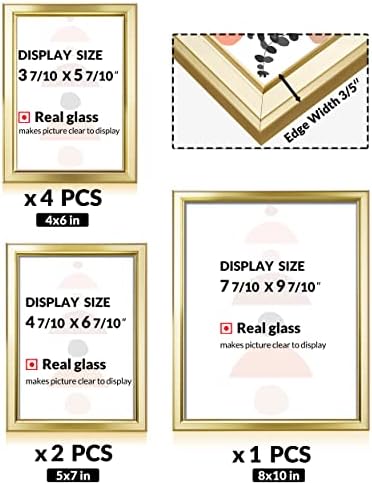 LaVie Haza 4x6 5x7 8x10 Képkeretek(7 Csomag, Arany) Egyszerű Célja, Képkeretek Nagy Felbontású Üveg Képkeret, Kollázs, Fali Dekor