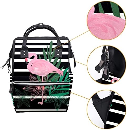 GUEROTKR Utazási Hátizsák, Táskát, Hátizsákot Pelenka táska, rózsaszín flamingó levelek fekete csíkos minta