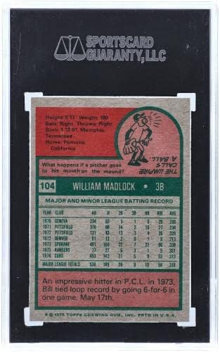 Sport Emlékek Bill Madlock Chicago Cubs 1975 Topps Újonc Kártya 104 CSKP Hitelesített 8 Trading Card - Asztalon Baseball Kártyák