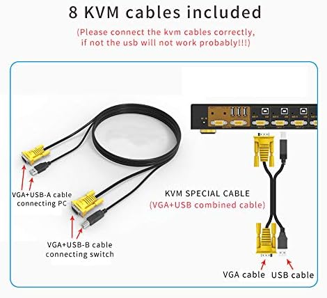 eKL VGA KVM Switch 8 Port 2 Váltó, 8 × 2 Támogatja az Alapvető Billentyűzet-Egér Audio USB 2.0 Eszközök Megosztása 8 Számítógépek