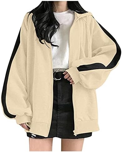 COKUERA Női Divat-Őszi kabát Kabát Elegáns Aranyos Nyomtatás Zip Fel Y2K Hosszú Ujjú Outwear Alkalmi Hajtóka Zsebében Pulóver Kabát