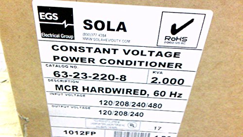 SolaHD 63-23-220-8 Vezetékes Power Line Kondicionáló, 120/208/240/480 VAC Bemenet, 120/208/240 VAC Kimenet, 16.7 Egy, 1 Fázis