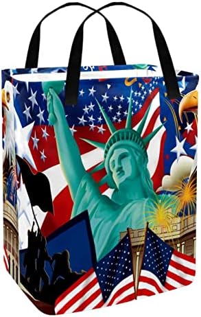 Szabadság-szobor Amerikai Zászló Sas Nyomtatás Összecsukható Szennyesben, 60L Vízálló Szennyes Kosarat Mosás Bin Ruhák, Játékok Tárolására