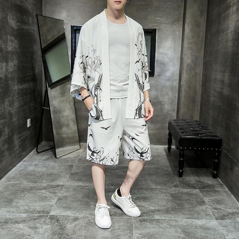 Férfi Japán Streetwear Melegítőben Férfiak Nyáron Két Darabos Készlet Kimonó Póló + Rövidnadrág Férfi Ruhát, A Férfiak 2 Darabos Készlet