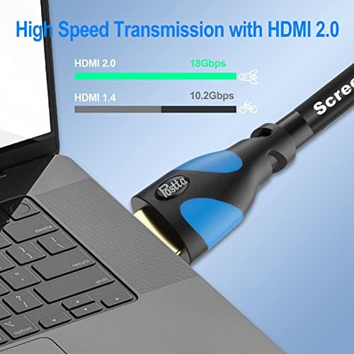 Postta HDMI Kábel 75 Méter 4K HDMI2.0 Kábel, Beépített jelerősítő Támogatja a 4K(2160P),3D-s,1080P,Ethernet,Audio Return(ARC)-(Fekete-halványkék)