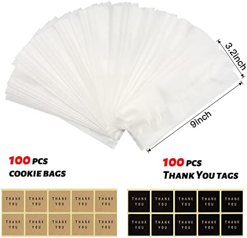 LOKQING 100 DB Resealable Mylar Táskák 4.9x7.9 Cm, 100 Db Áttetsző Műanyag Cookie Táskák Matricák