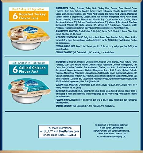 Kék Buffalo Élvezetek Természetes Felnőtt Kisebb Fajta Ázott Kutya Élelmiszer-Csészék, Pate Stílus, Grillezett Csirke & Hátszín